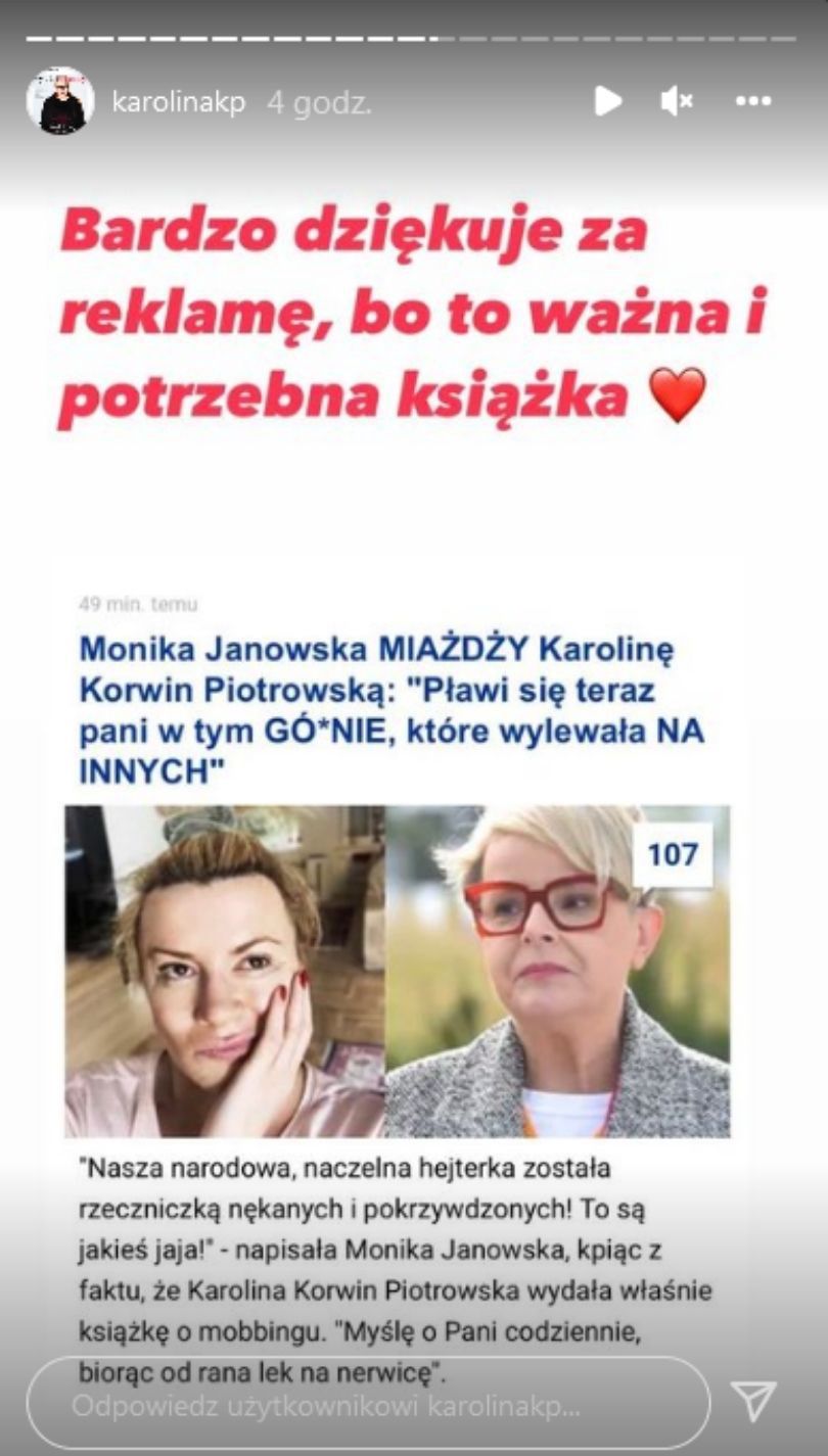 Karolina Korwin-Piotrowska odpowiada Monice Janowskiej