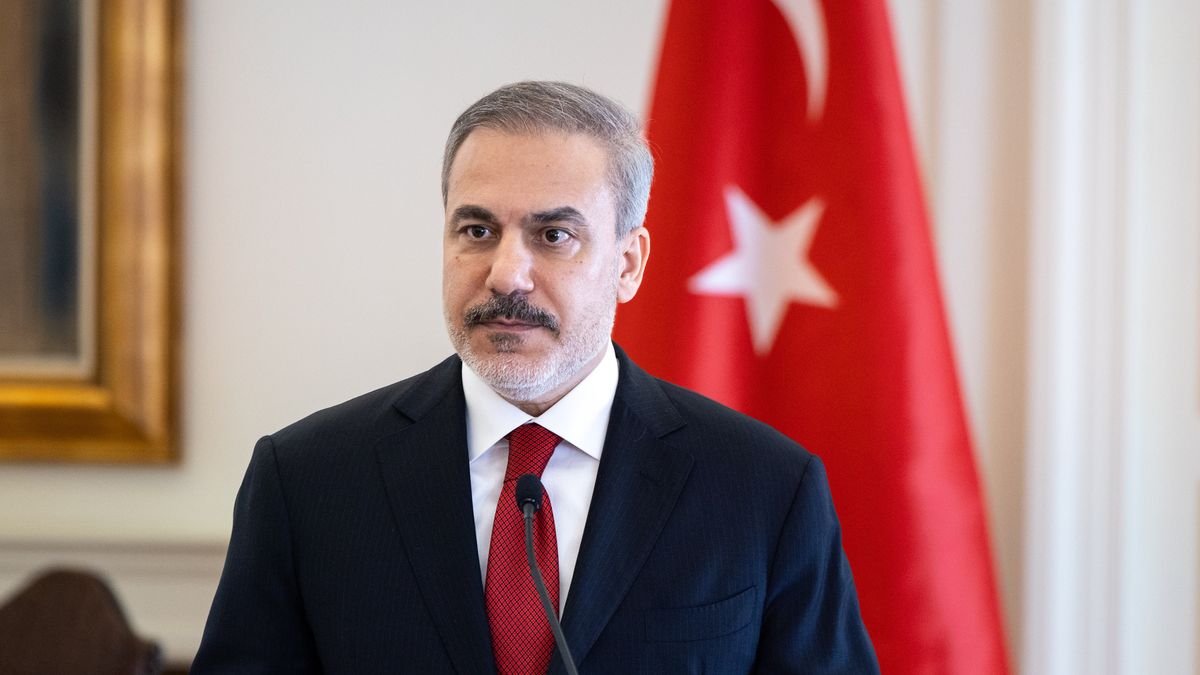 ATHENS, GREECE - NOVEMBER 08: Turkish Foreign Minister Hakan Fidan and Greek Foreign Minister Giorgos Gerapetritis (not seen) hold a press conference after their meeting in Athens, Greece on November 08, 2024. (Photo by Murat Gok/Anadolu via Getty Images)