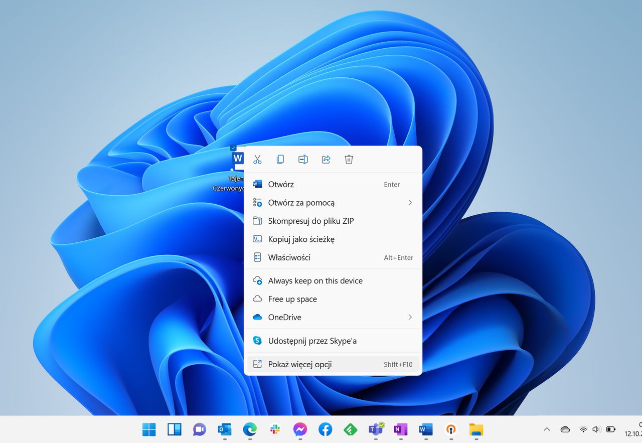 Windows 11, menu kontekstowe