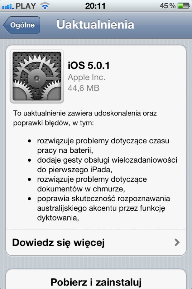 Oprogramowanie iOS 5.0.1 dostępne do pobrania