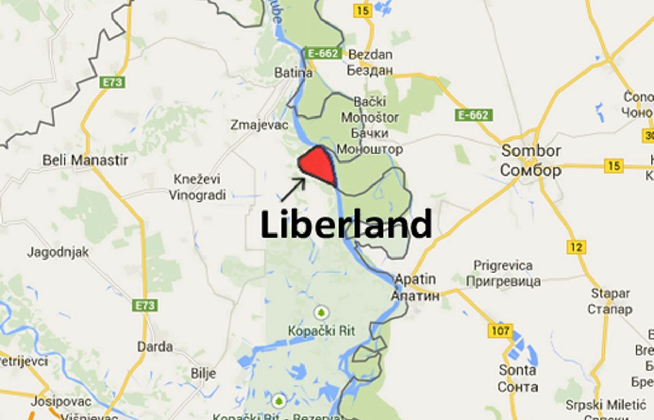 Położenie Liberlandu między Chorwacją a Serbią