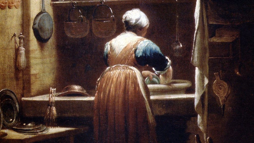 Mycie naczyń na XIX-wiecznym obrazie
