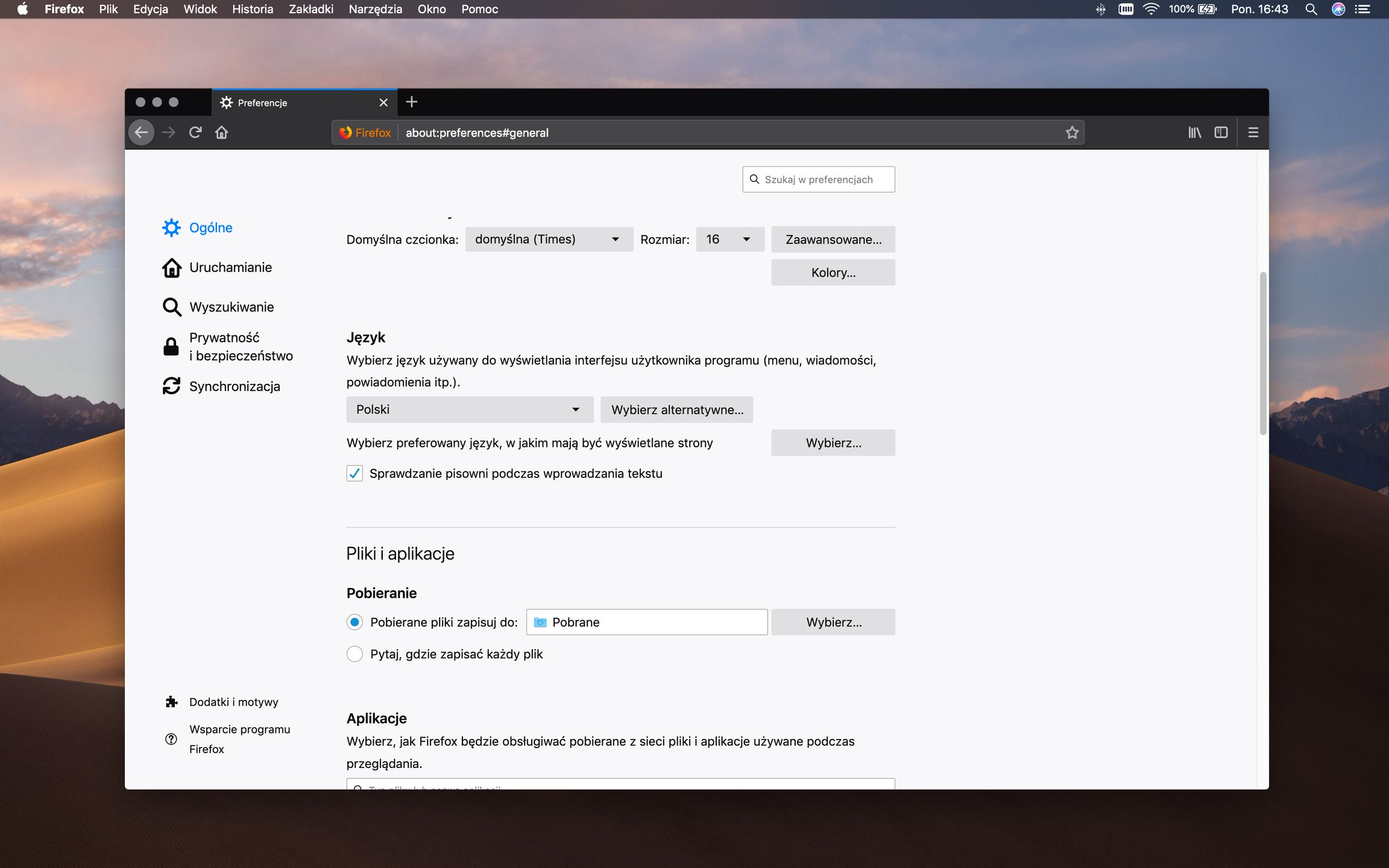 ustawienia języka Firefoxa 65
