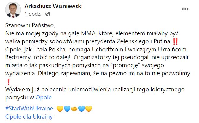 Prezydent Opola wypowiedział się w sprawie organizacji walki 
