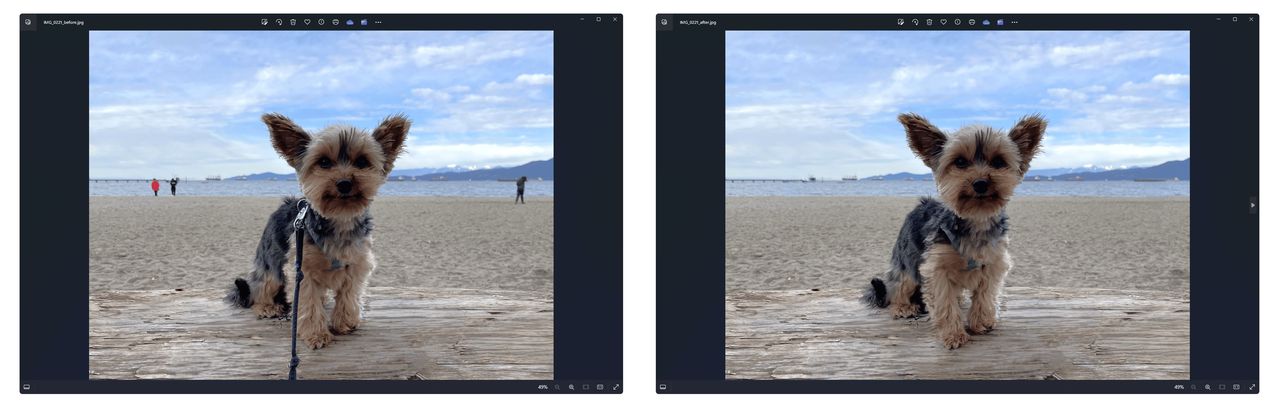 Zdjęcie przed i po wycinaniu obiektów z AI