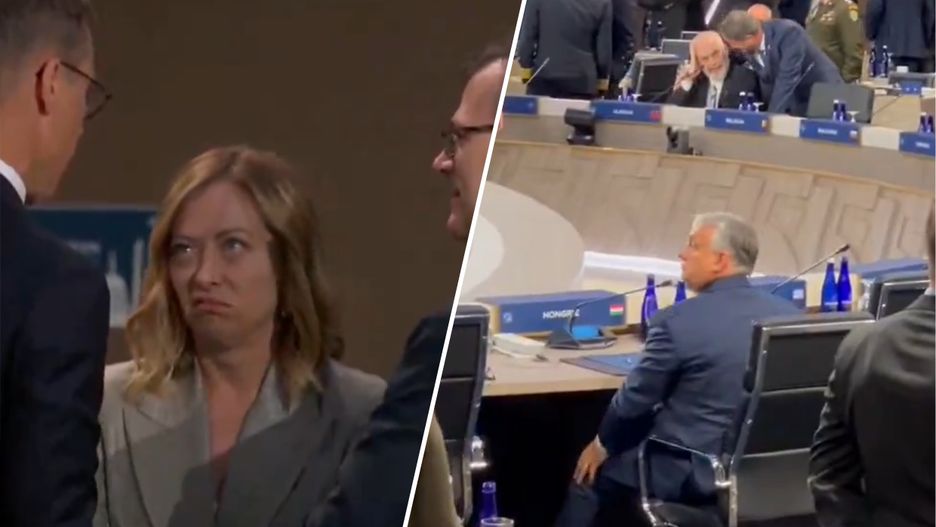 Giorgia Meloni przewraca oczami podczas rozmowy z prezydentem Finlandii na szczycie NATO, Viktor Orban nie ma partnera do rozmów