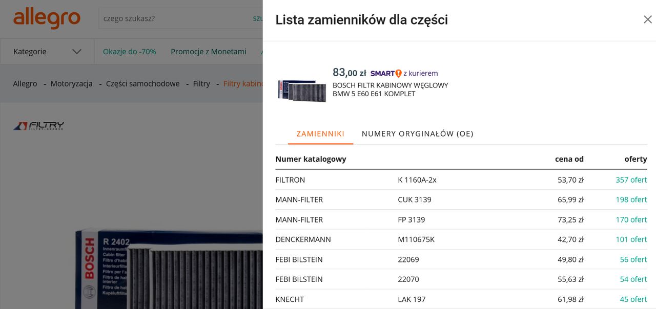 Dobierarka części motoryzacyjnych