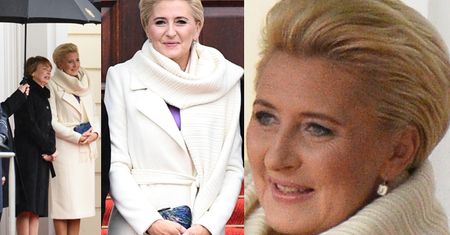 Agata Kornhauser-Duda ociepla stosunki polsko-niemieckie w białym płaszczu i szalu (FOTO)