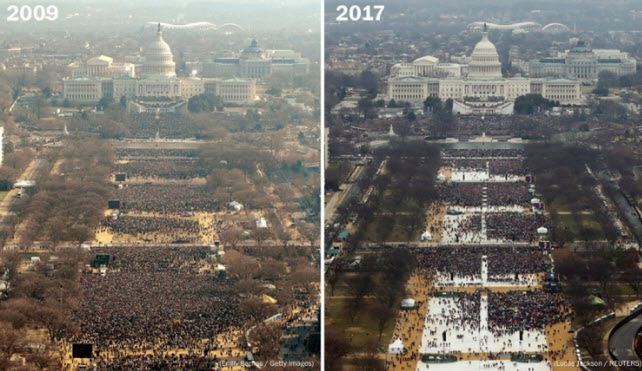 Internet porównuje i wyśmiewa "tłumy" obecne na zaprzysiężeniu Donalda Trumpa