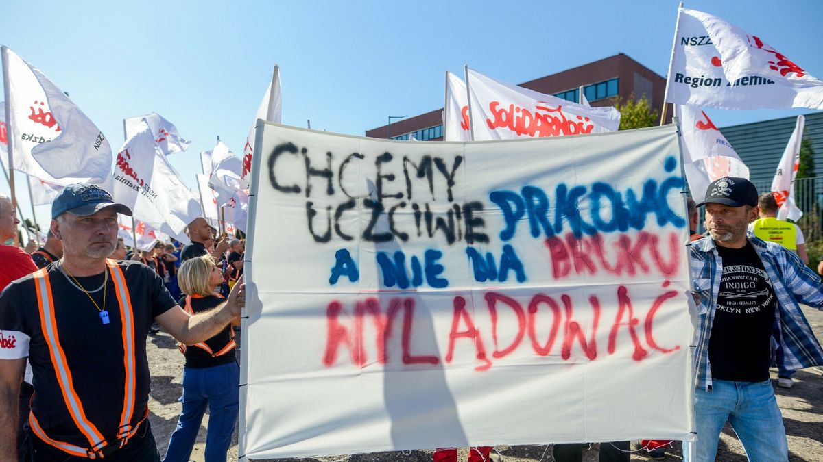 Protest pracowników Beko w Łodzi. Wrzesień 2024 r.