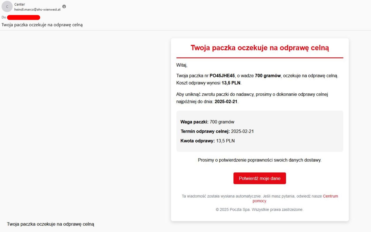 Fałszywy e-mail do czytelniczki