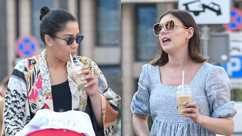 Klaudia Halejcio i Patricia Kazadi na spacerze z maleńką Nelą