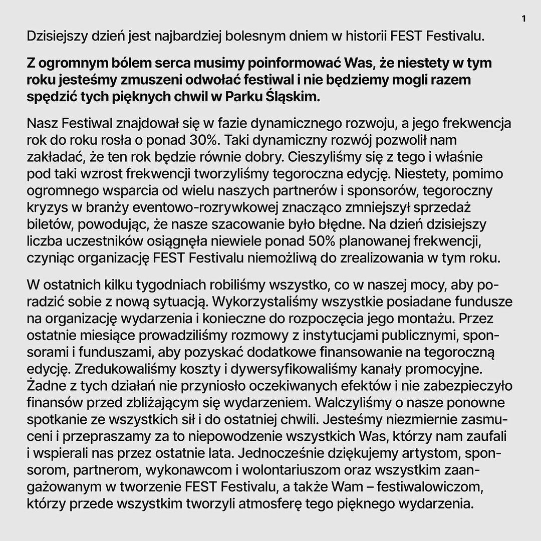Fest Festival oświadczenie