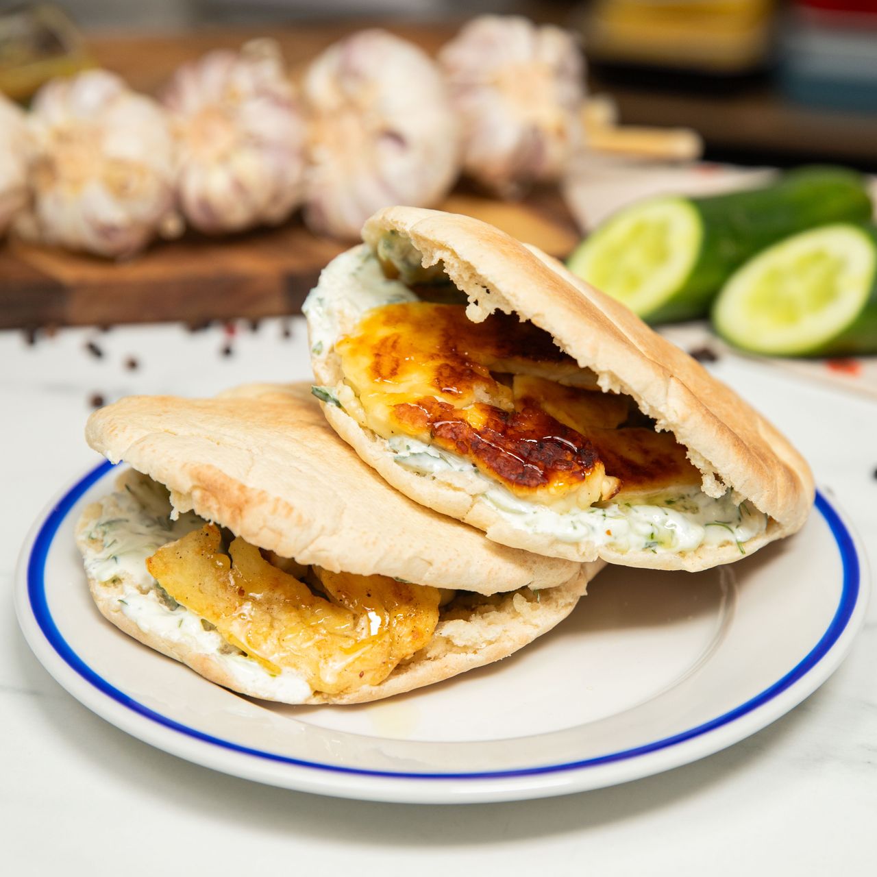 Pita with honeyed halloumi