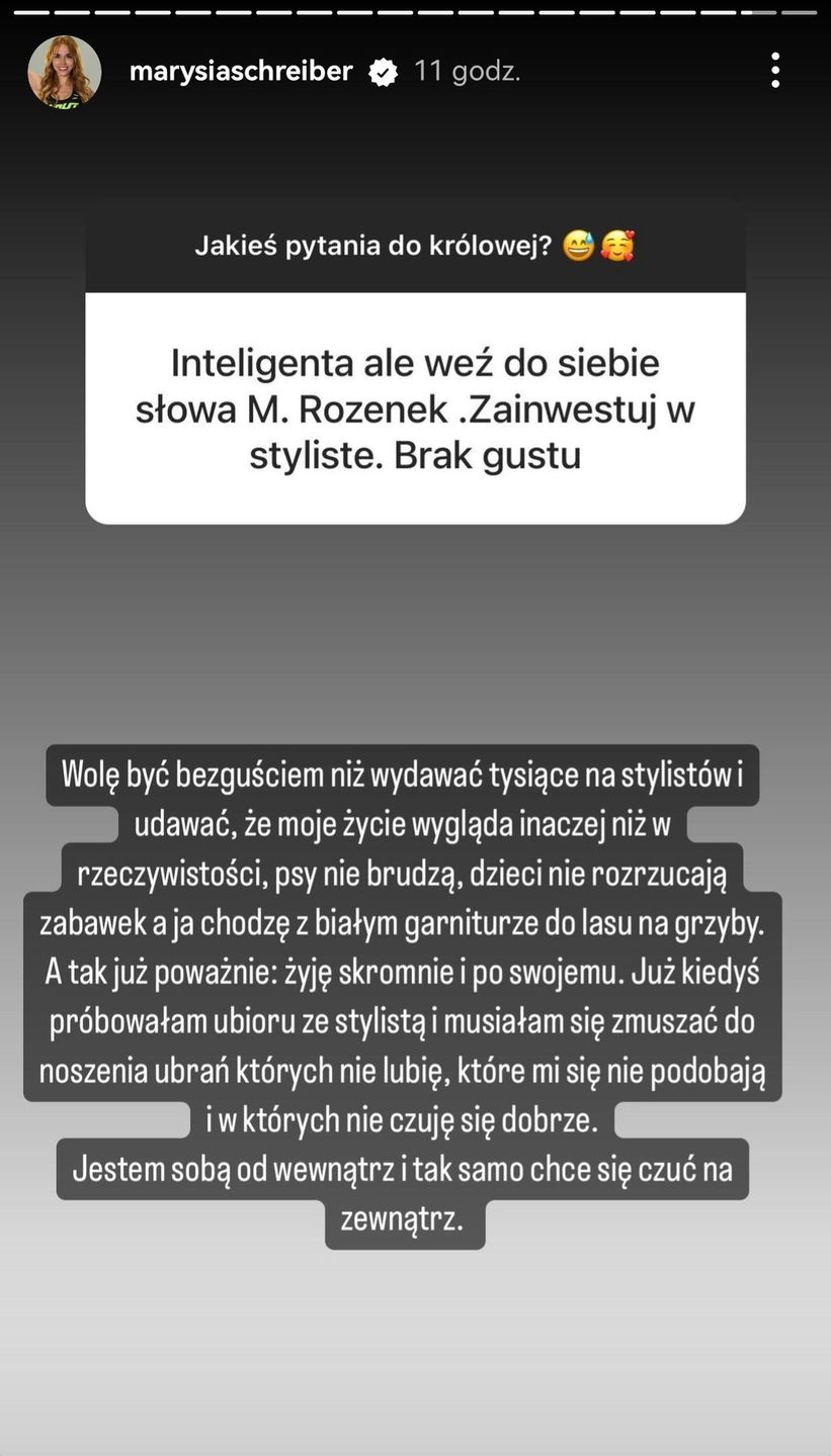 Marianna Schreiber odpowiada na komentarz internauty