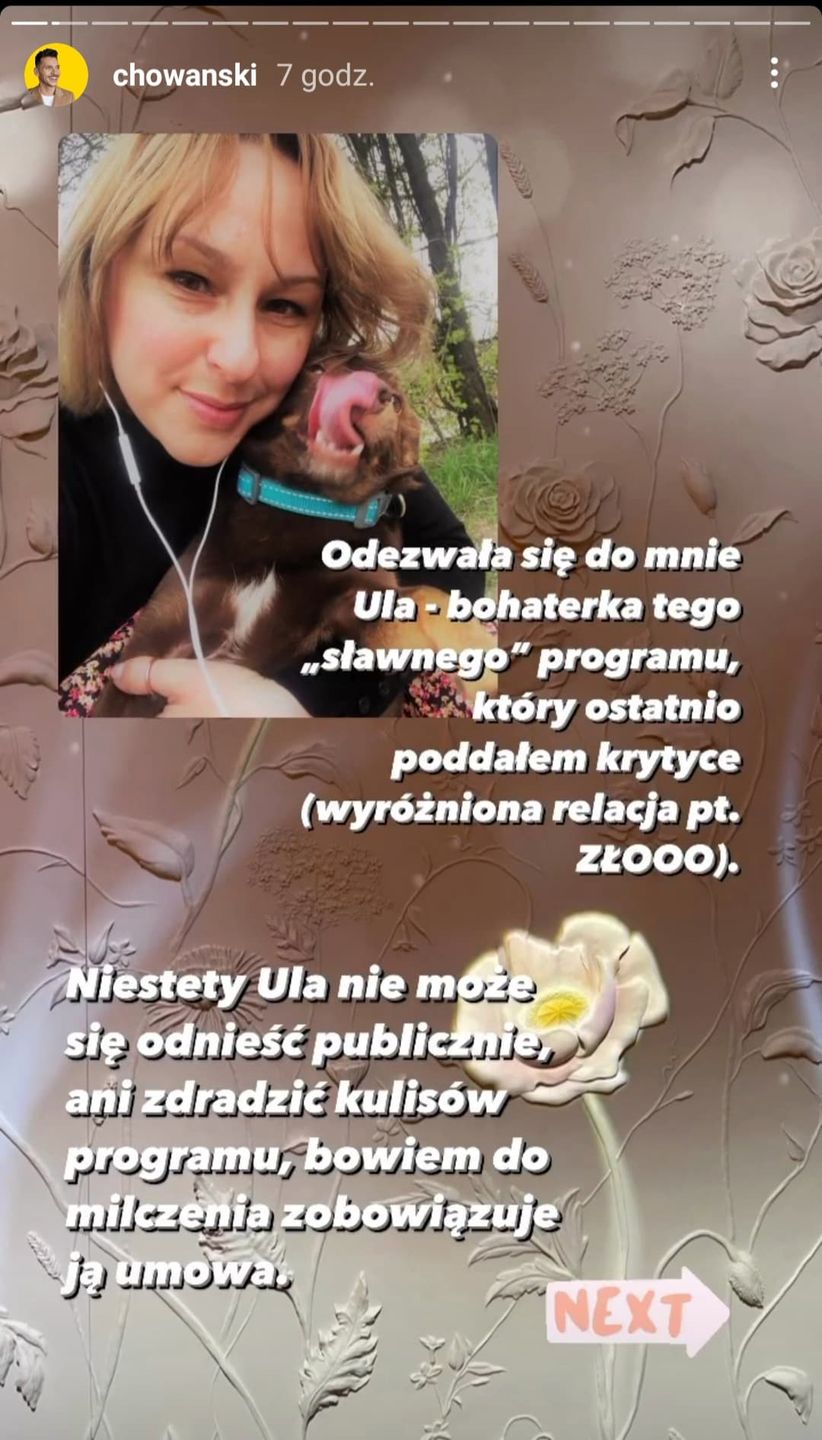 Adam Chowański - relacja na Instagramie ws. programu TVP