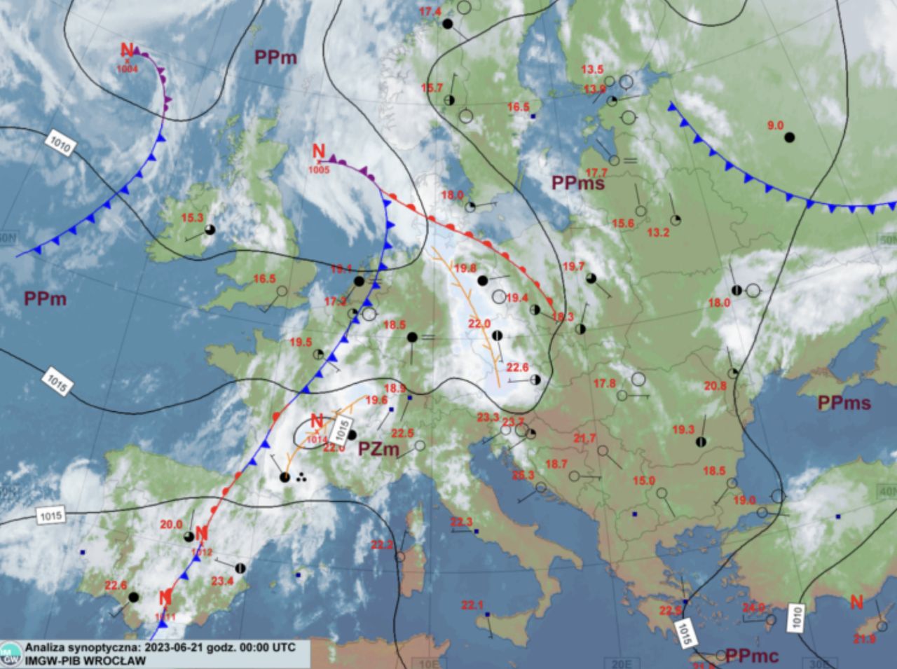 Mapa pogodowa, środa 21.06.23