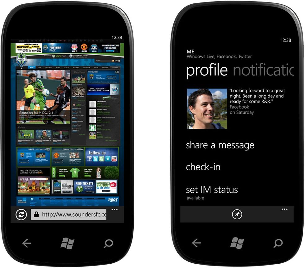Przeglądarka i karta kontaktu w Windows Phone 7.5 Mango