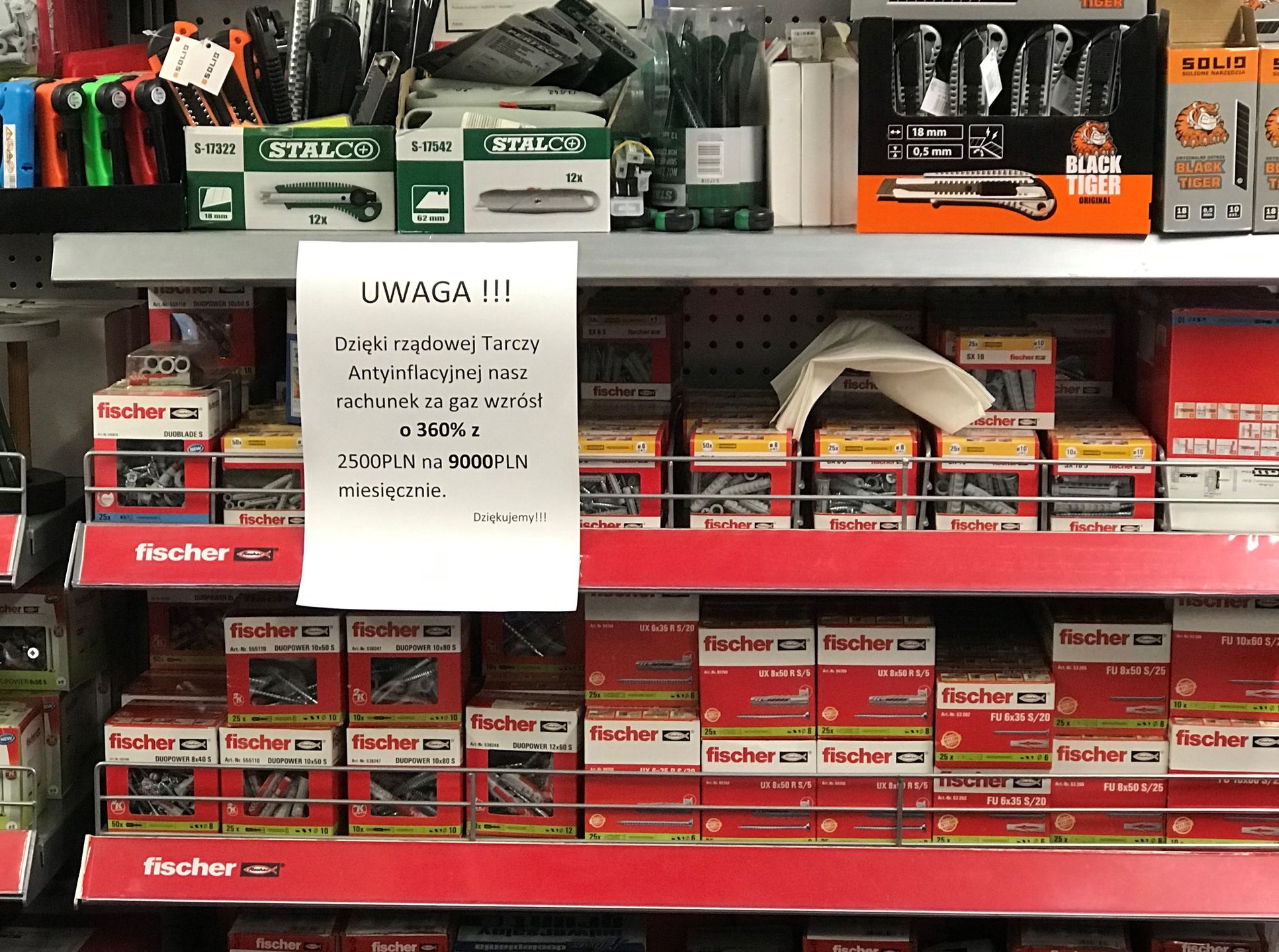 Kartka w jednym ze sklepów budowlanych pod Warszawą 