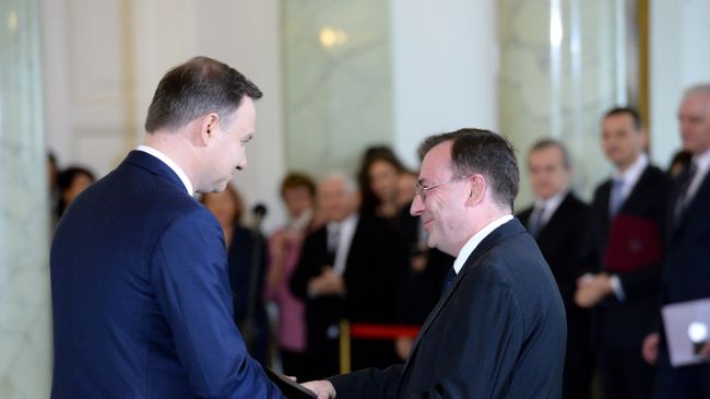 Nowy minister-koordynator służb specjalnych Mariusz Kamiński podczas uroczystości zaprzysiężenia w Pałacu Prezydenckim