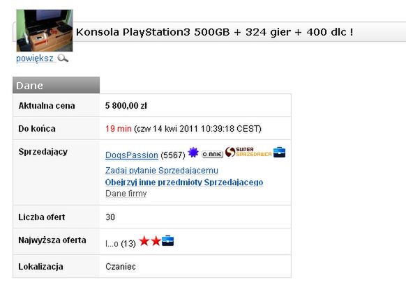 Za 19 minut koniec aukcji prawdopodobnie największego zestawu PlayStation 3 w Polsce