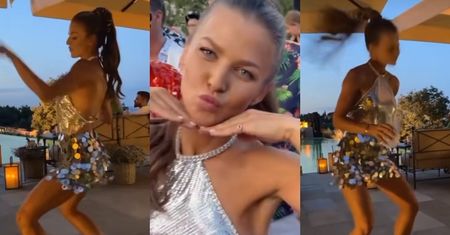 Anna Lewandowska w srebrnej mini prezentuje efekty wielomiesięcznych tanecznych treningów na przedweselnej imprezie (WIDEO)