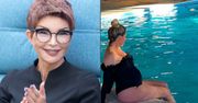 Małgorzata Rozenek pozuje przy basenie. Ewa Minge radzi: "Cudownie się pływa na plecach i nawet nie trzeba się ruszać" (FOTO)