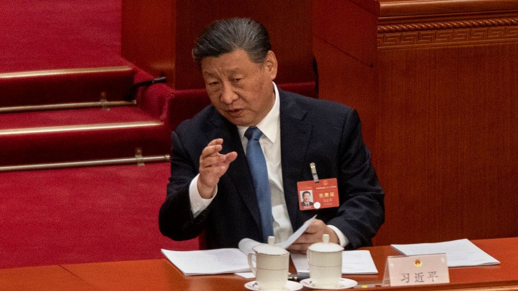 China Holds Annual Two Sessions Political Meetings - NPC
BEIJING, CHINA - MARCH 8: Chinese President Xi Jinping speaks to NPC Chairman Zhao Leji, not seen, at the second plenary session of the National Peoples Congress at the Great Hall of the People on March 8, 2024 in Beijing, China. China's annual political gathering known as the Two Sessions convenes leaders and lawmakers to set the government's agenda for domestic economic and social development for the year. (Photo by Kevin Frayer/Getty Images)
Kevin Frayer