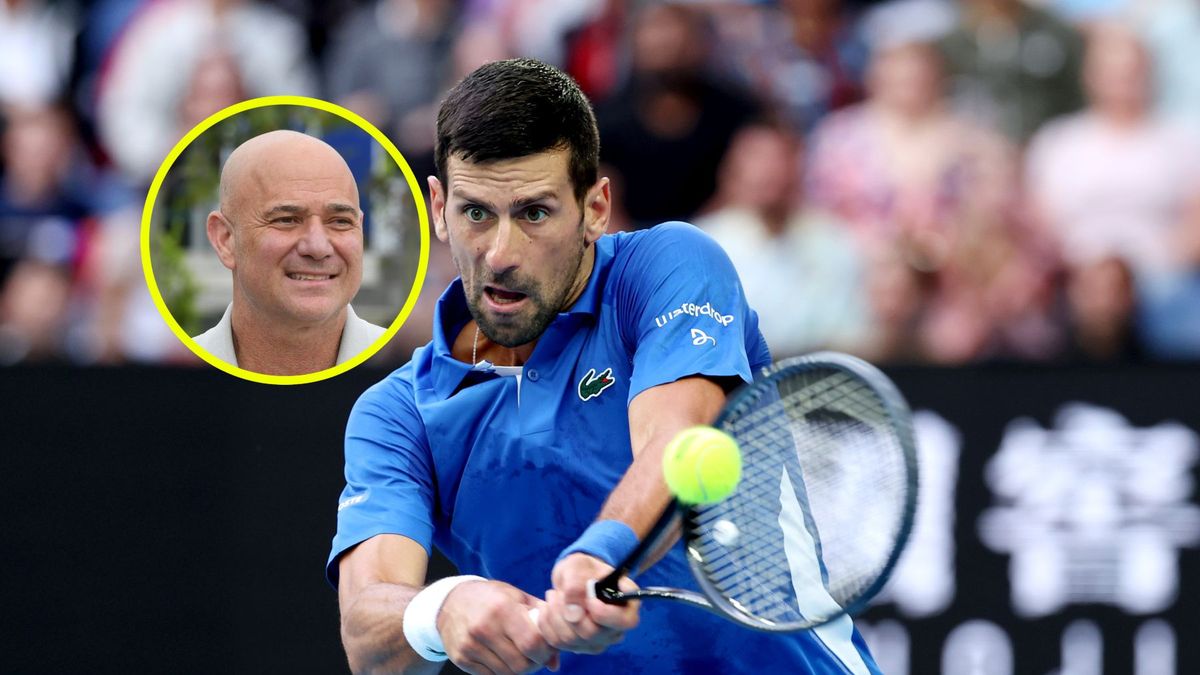 Na zdjęciu: Novak Djoković, w kółeczku Andrea Agassi