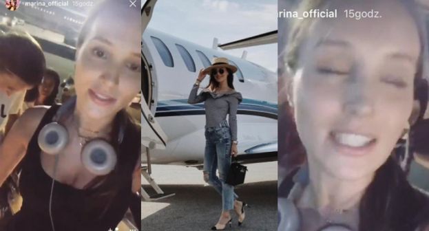 Marina tłumaczy się na Instagramie z prywatnego samolotu: "Nie lubię latać ze zwykłymi ludźmi, więc zabrałam Sarę z dzieciakami! Niech lizną trochę luksusu!"