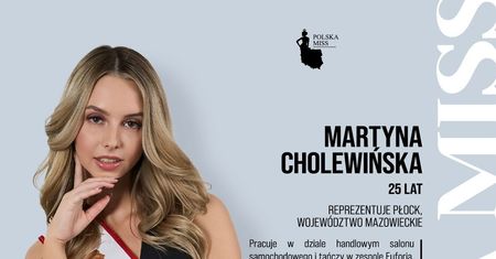 Płocczanka w konkursie Polska Miss 2026! Martyna Cholewińska reprezentuje Mazowsze