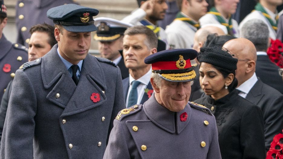 The 2022 National Service Of Remembrance At The CenotaphLONDON, ENGLAND - NOVEMBER 13: Prince William, Prince of Wales and King Charles III attend the Remembrance Sunday ceremony at the Cenotaph on Whitehall on November 13, 2022 in London, England. (Photo by Louis Wood - WPA Pool/Getty Images)WPA Pool