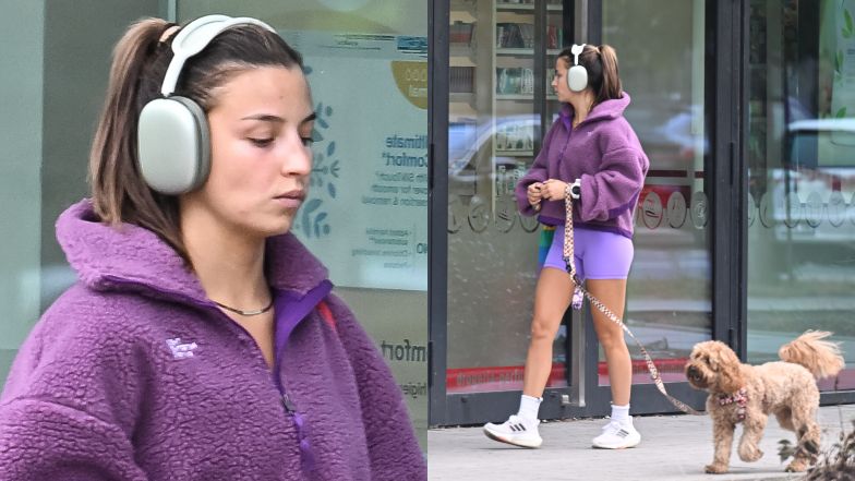 Julia Wieniawa sfotografowana na spacerze z psem