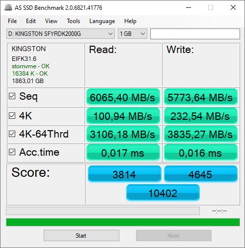 Kingston Fury Renegade 2 TB - AS SSD Benchmark