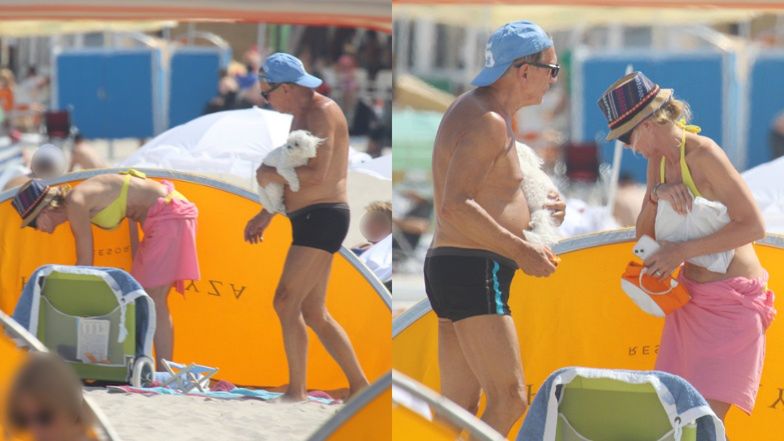 Beata Ścibakówna i Jan Englert wypoczywają na plaży w Juracie