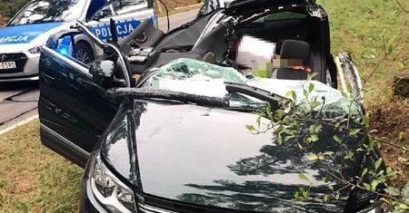 W volkswagena uderzyło złamane drzewo. Potrzeby był śmigłowiec LPR