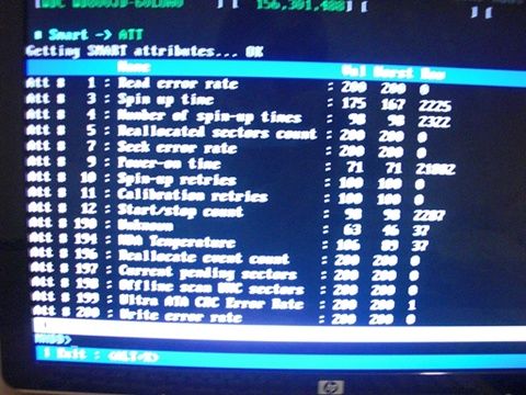 odczyt SMART dysku wykonany za pomocą programu MHDD