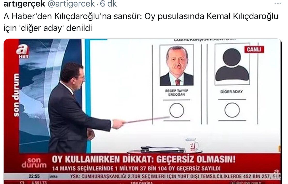 Druga tura wyborów wg telewizji prorządowej. Kandydują Erdogan i "ten drugi" 