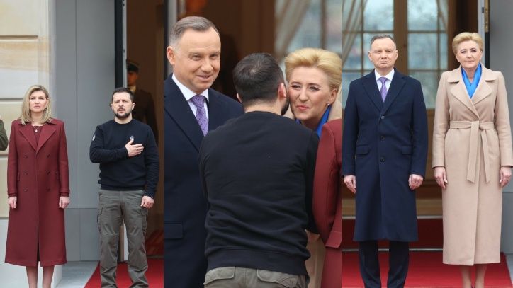 Andrzej i Agata Dudowie witają Wołodymyra i Ołenę Zełenskich w Warszawie