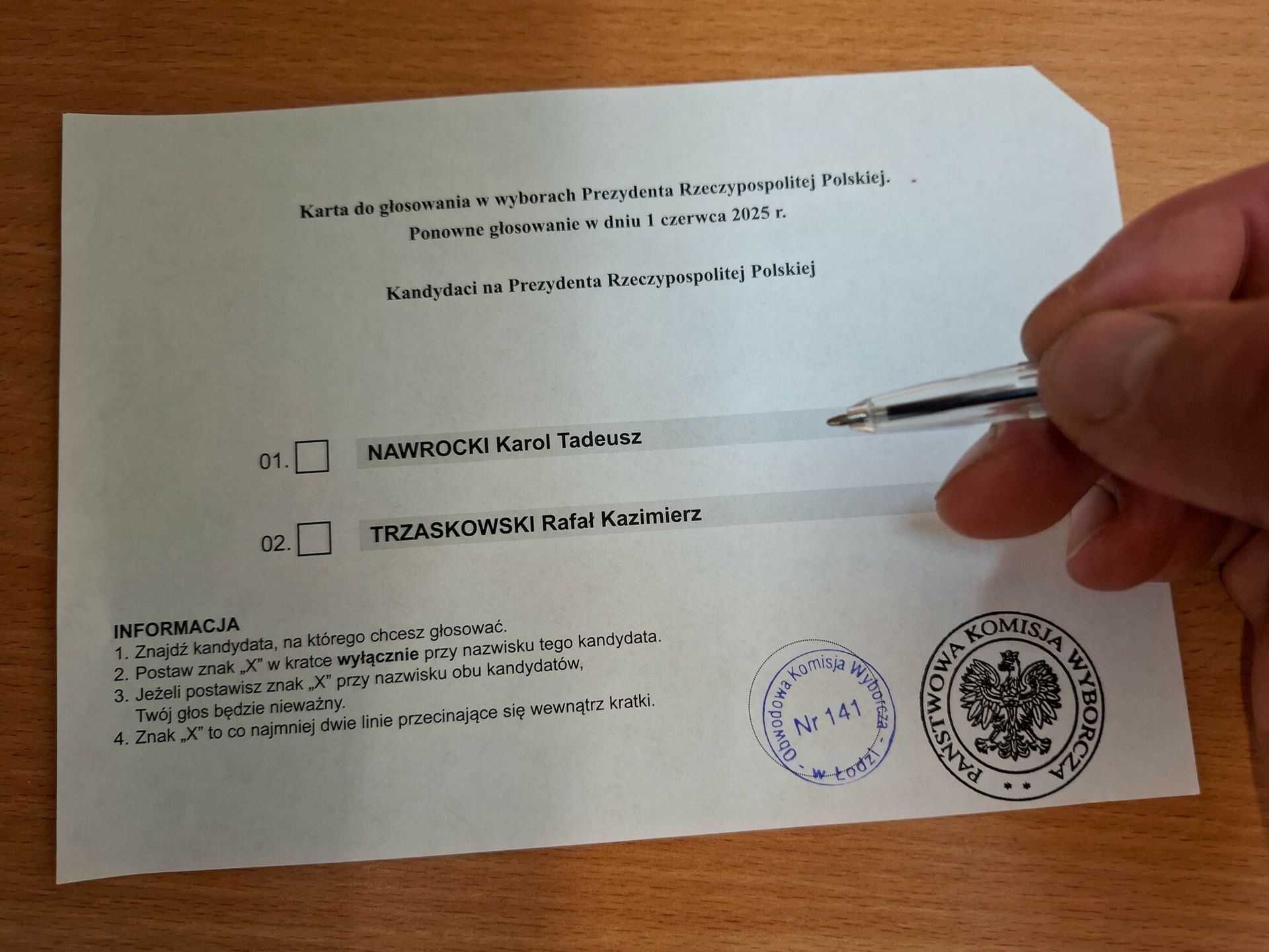 Karta głosowania w II wyborów prezydenckich 