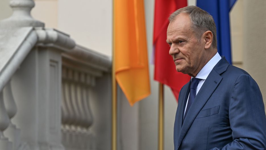 RZESZOW, POLAND - SEPTEMBER 5: Polish Prime Minister Donald Tusk arrives to meet Ireland's Taoiseach Simon Harris ahead of their meeting at the Lubomirski Summer Palace in Rzeszow, Poland, on September 5, 2024. Taoiseach Harris stopped in Rzeszow on his return from Kiev, where he met Ukrainian President Vladimir Zelenskyy and secured a bilateral security agreement, committing Ireland to provide non-lethal military support and humanitarian aid to Ukraine. (Photo by Artur Widak/NurPhoto via Getty Images)