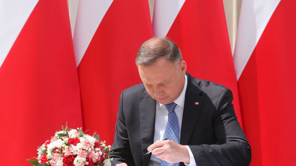 Andrzej Duda Warszawa, 06.07.2020. Prezydent Rzeczypospolitej Polskiej Andrzej Duda podczas podpisania projektu zmiany Konstytucji RP dot. zakazu adopcji przez pary homoseksualne w Pa�acu Prezydenckim w Warszawie, 6 bm. (kf) PAP/Pawe� SupernakPawe� Supernakkonstytucja, konstytucji, podpisanie, polityk, polityka, projekt, RP, zmiana, Andrzej Duda, g�owa pa�stwa, kampania, kandydat, prezydencka, prezydent rp, wyborcza, wybory prezydenckie 2020, adopcja dzieci, pary homoseksualne, pary jednop�ciowe, zakaz