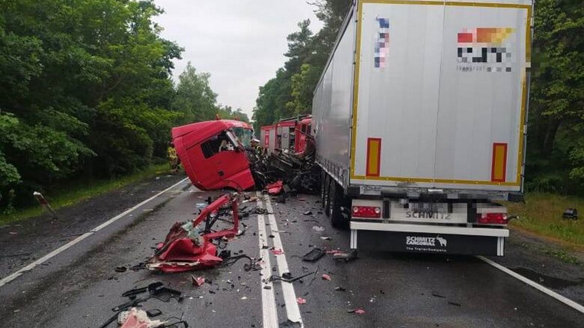 Na drodze krajowej nr 22 w miejscowości Rogi pod Krzeszycami (woj. lubuskie) zderzyły się dwie ciężarówki.  