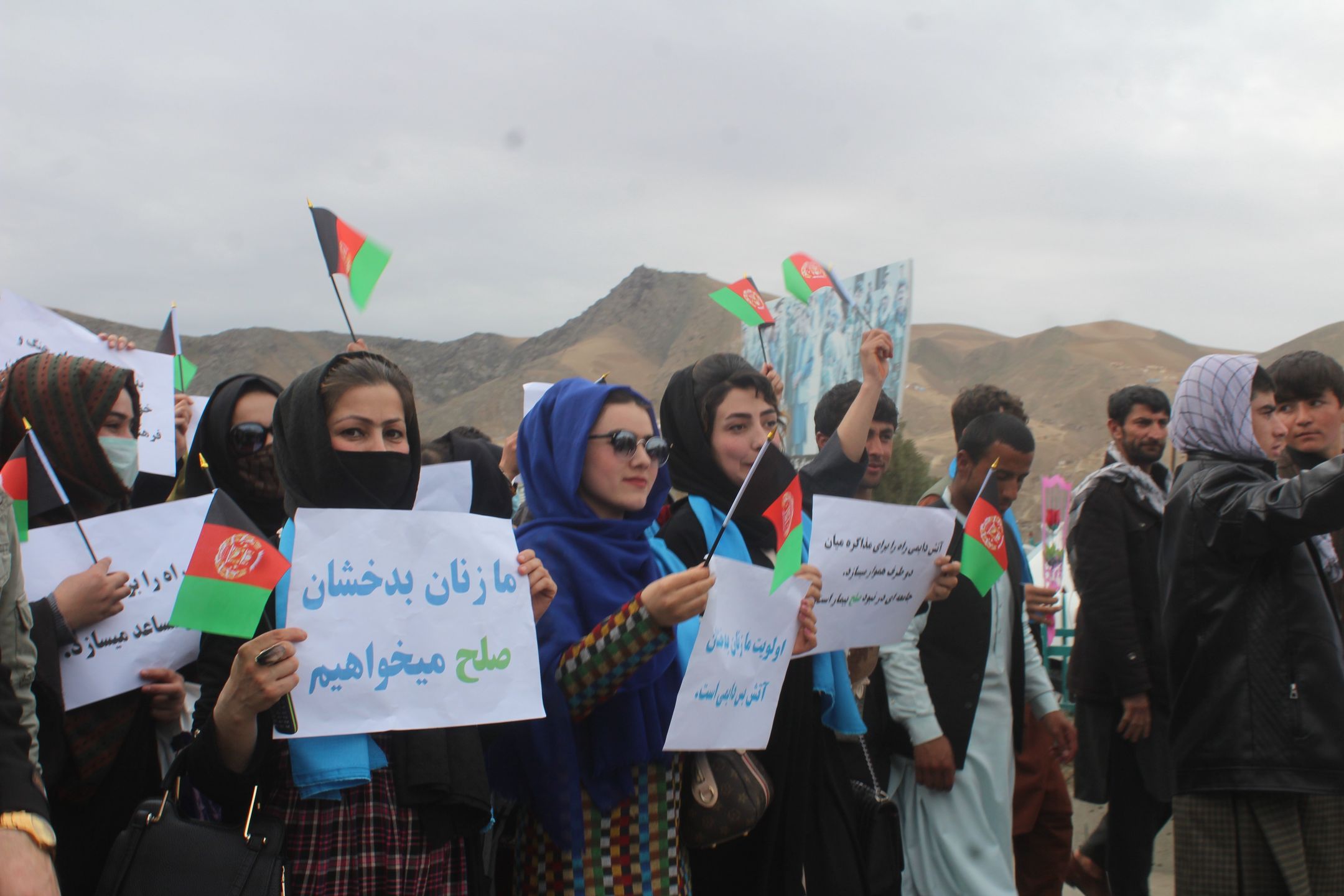 Afghan people show their support for peace and permanent ceasefire by road walking in Badakhshan, Afghanistan on February 29, 2020. (Photo by Mohammad Sharif Shayeq/NurPhoto via Getty Images)