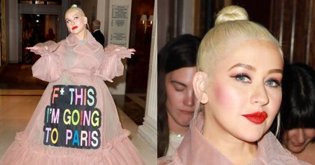 Christina Aguilera oznajmia za pośrednictwem sukni: "Pie*rzyć to, jadę do Paryża" (ZDJĘCIA)