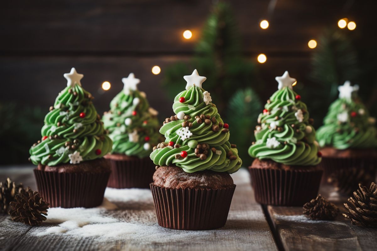 Holiday cupcakes decorated with cream