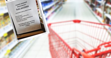 Sprzedawca umieścił kartkę o płatnościach gotówką. Internauci komentują