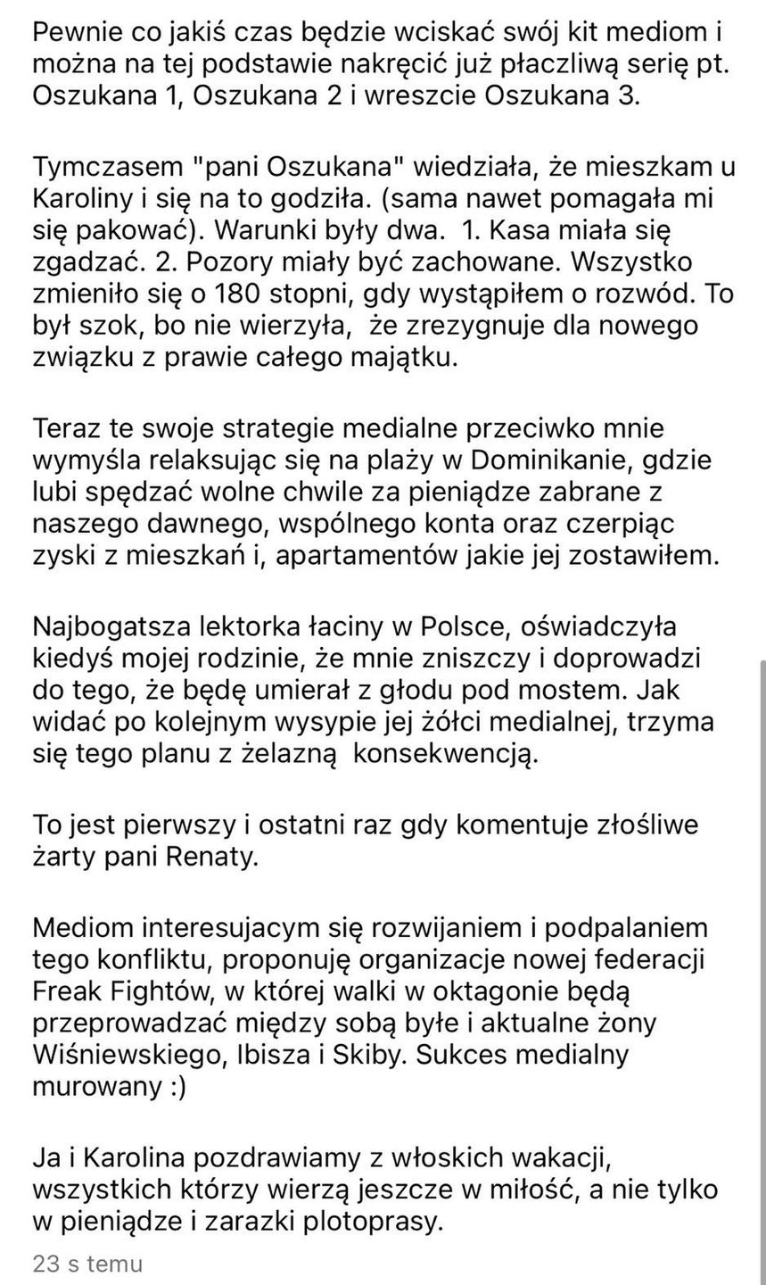 Krzysztof Skiba odpowiada byłej żonie