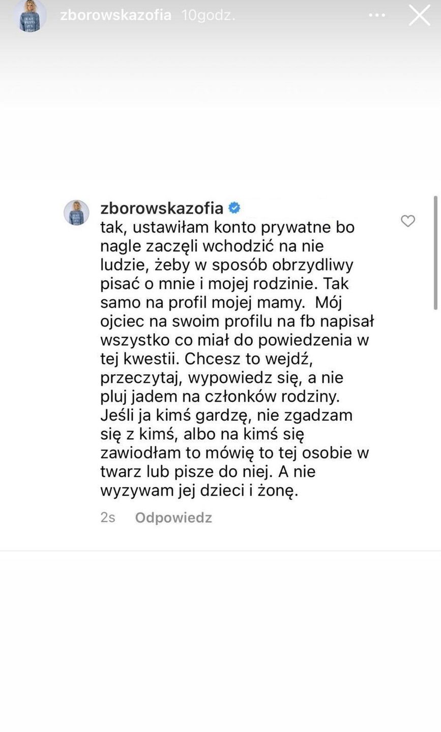 Zofia Zborowska broni ojca