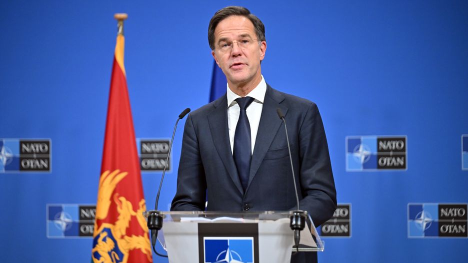 BRUSSELS, BELGIUM - DECEMBER 16: Montenegro's Prime Minister Milojko Spajic and NATO Secretary General Mark Rutte hold a press conference after their meeting in Brussels, Belgium on December 16, 2024. (Photo by Dursun Aydemir/Anadolu via Getty Images)